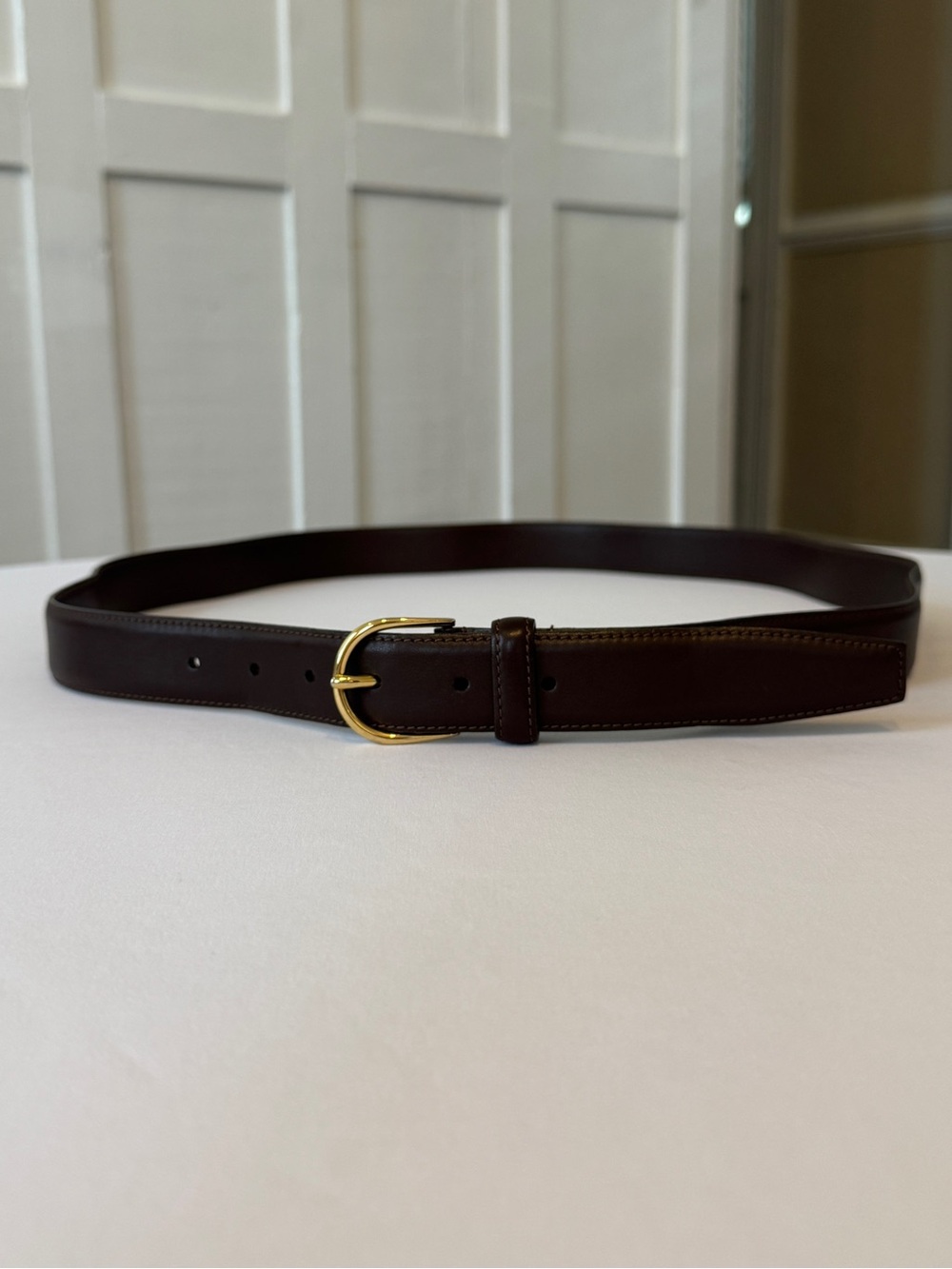 Maus & Hoffman Dark Brown Glove Soft Calf Leather Men's Belt Brass Italy 46